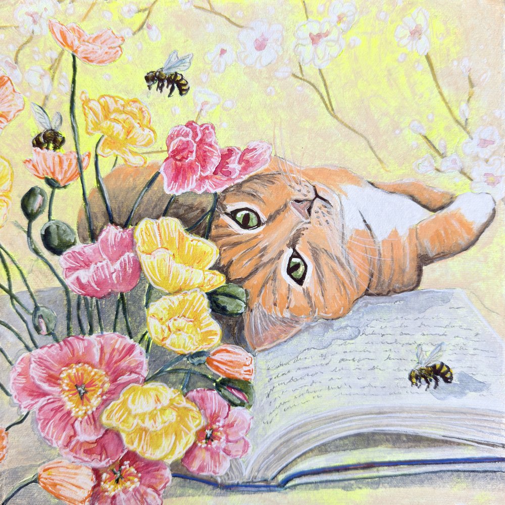 Katze Zwischen Mohnblumen von Renee Machan Cottagecore Artist