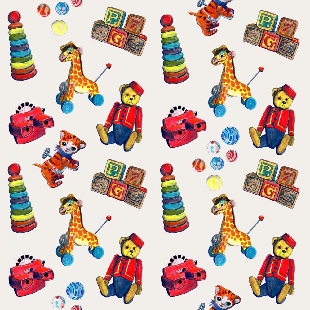 Bunte Retro-Spielzeuge von Renee Machan Cottagecore Artist