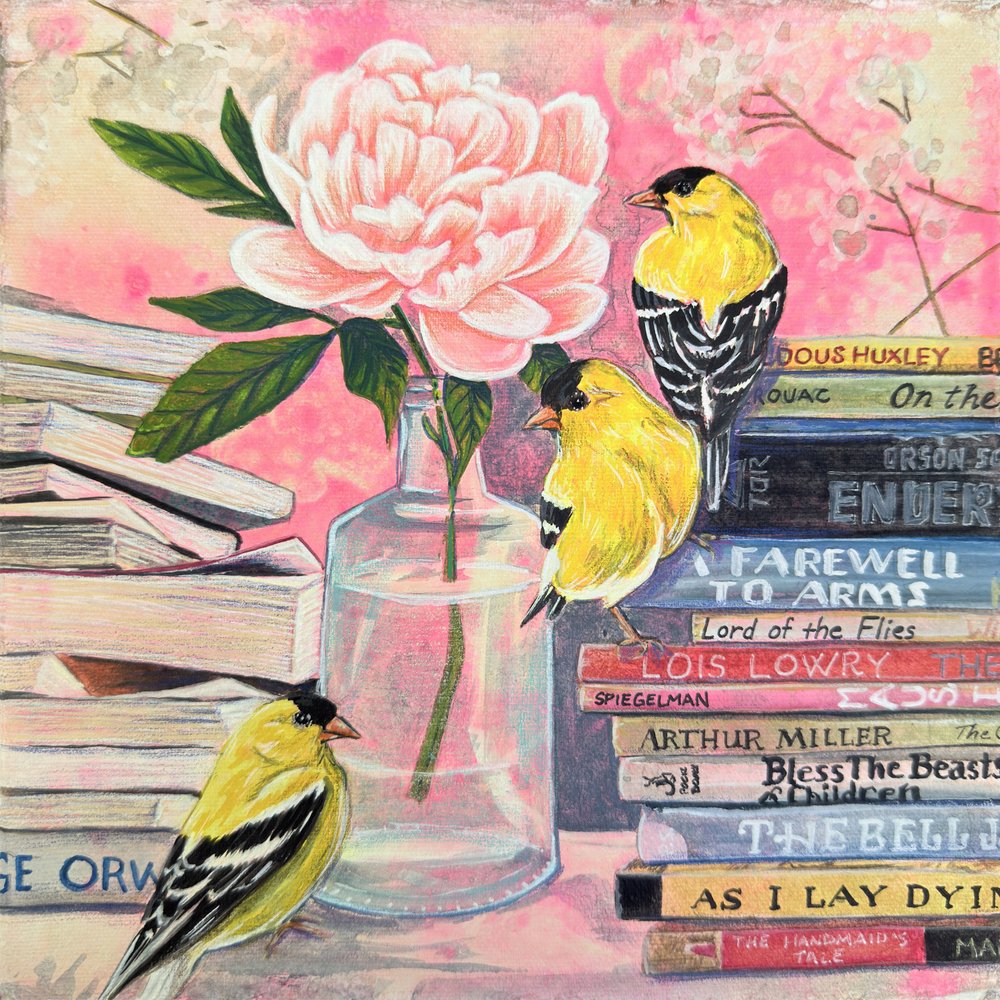Stieglitze Pfingstrose Bücher von Renee Machan Cottagecore Artist