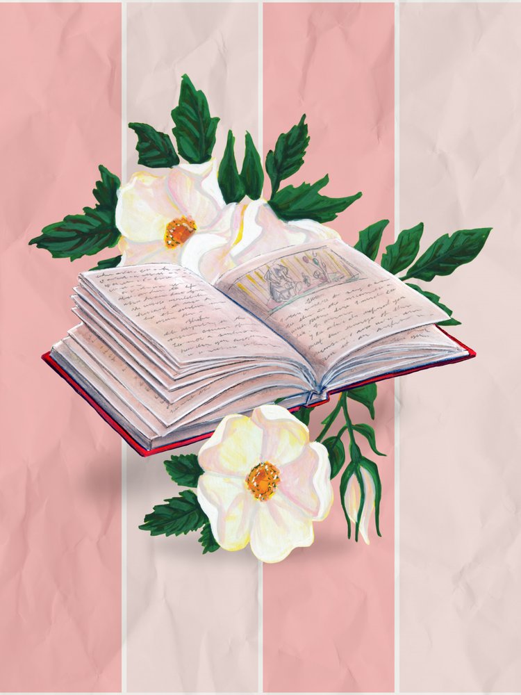 Offene Bücher und Sanfte Rosen von Renee Machan Cottagecore Artist