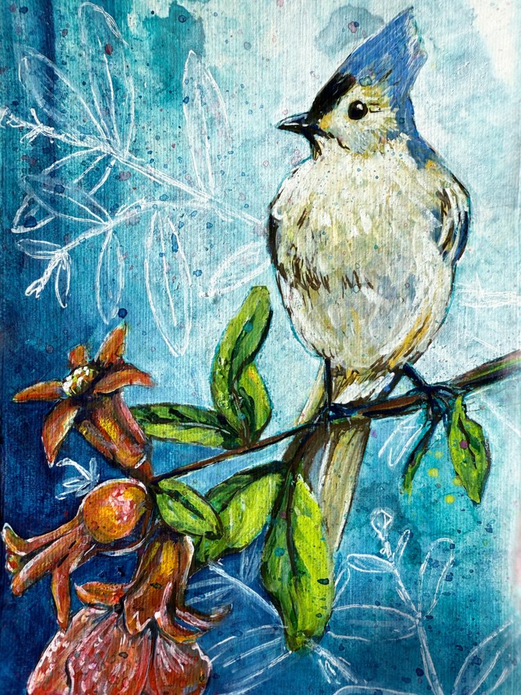 Haubenmeise Granatapfel von Renee Machan Cottagecore Artist