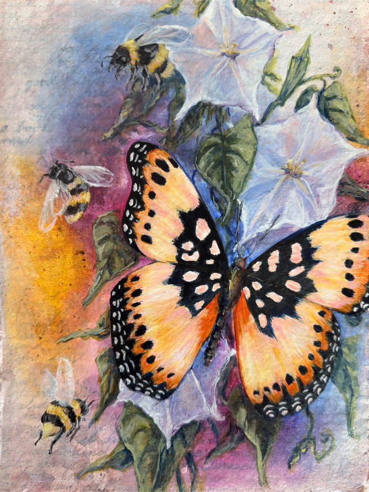 Lebendiger Schmetterling und Bienen von Renee Machan Cottagecore Artist