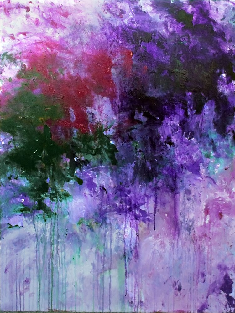 Lebendiges violett-grünes Abstrakt von Ron Halfant