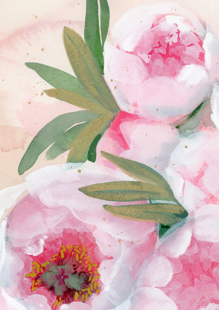 Aquarell-Pfingstrosenblüten von Rosana Laiz Blursbyai