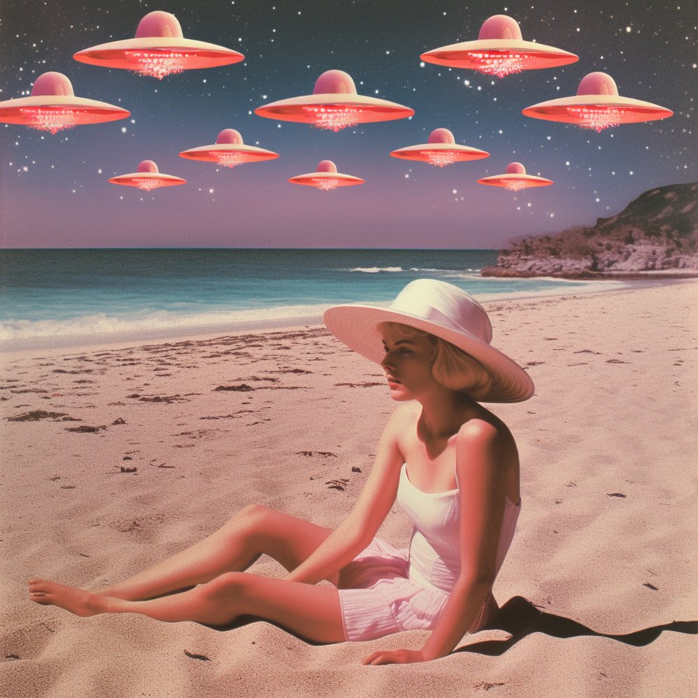 Retro-Strand mit UFOs von Samantha Hearn