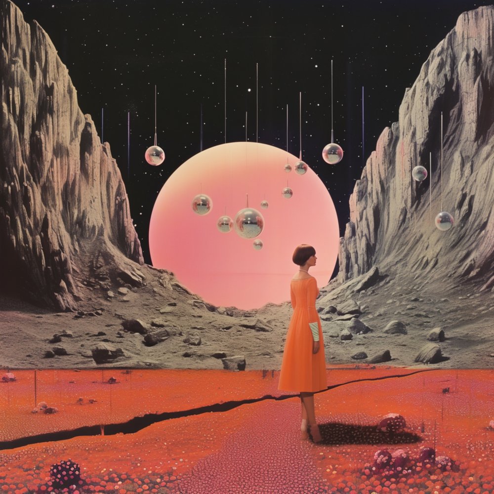 Rundes Weltraum-Collage-Kunstwerk von Samantha Hearn