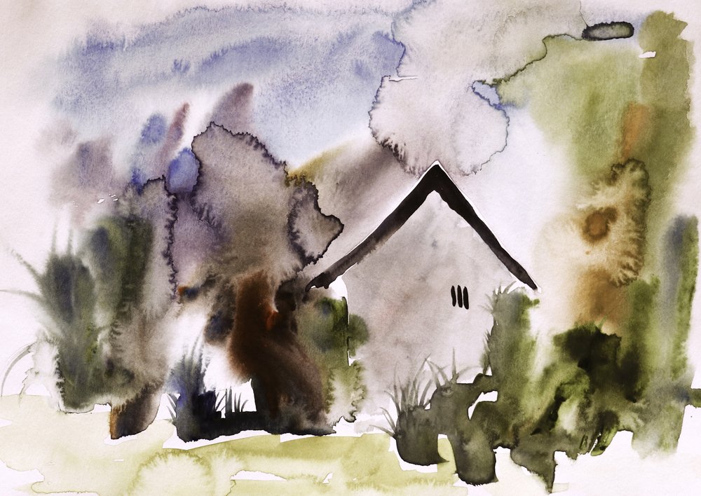 Träumerisches Aquarellhaus von Santhosh ch