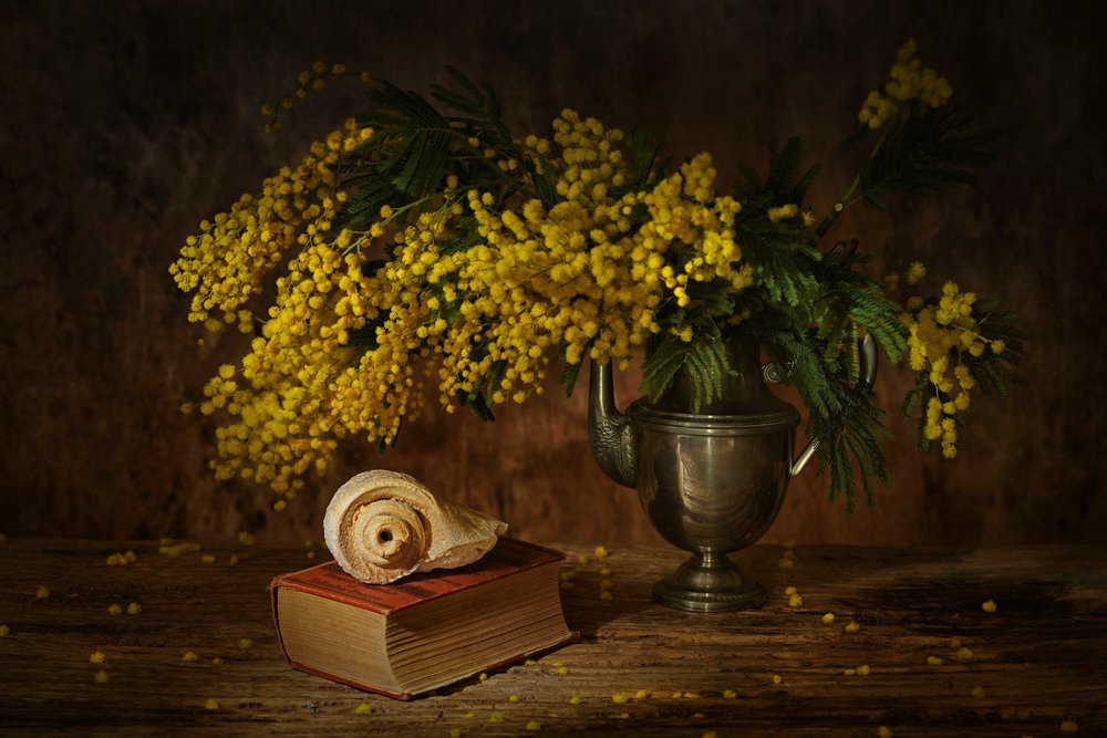 Goldenes Mimosen-Stillleben von Saskia Dingemans