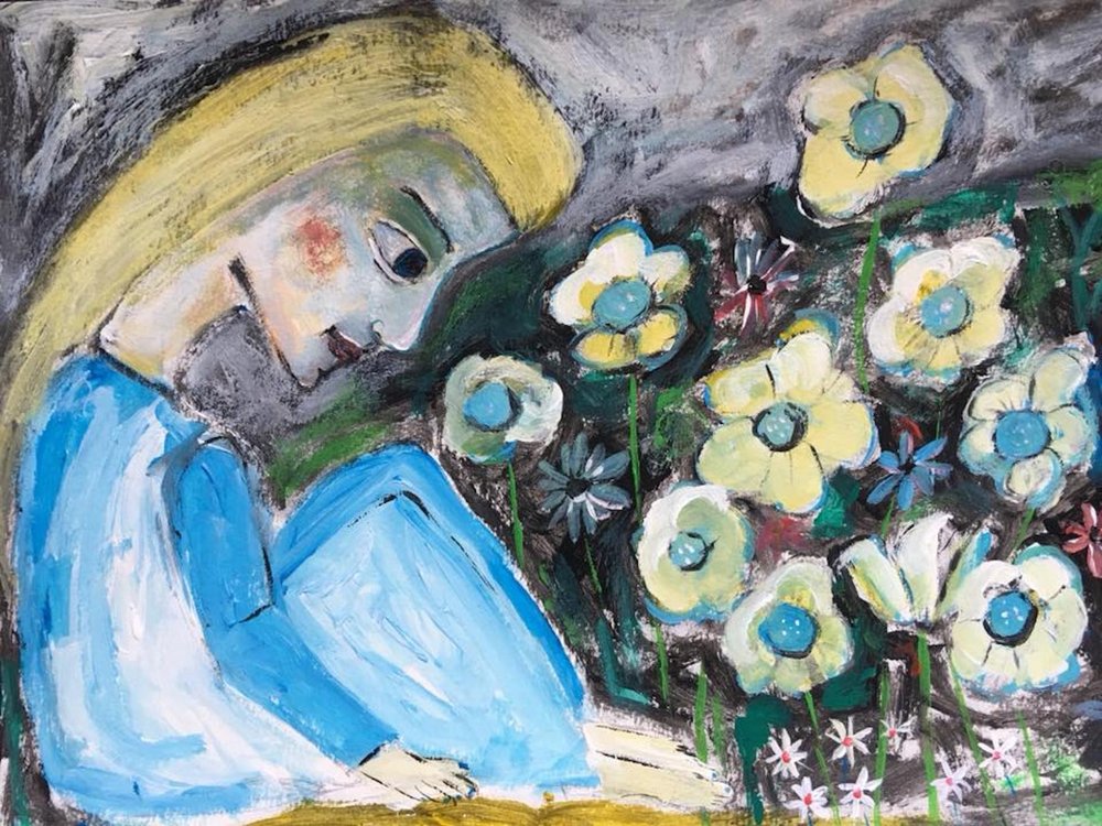 Blondes Mädchen in Blumen von Sharyn Bursic