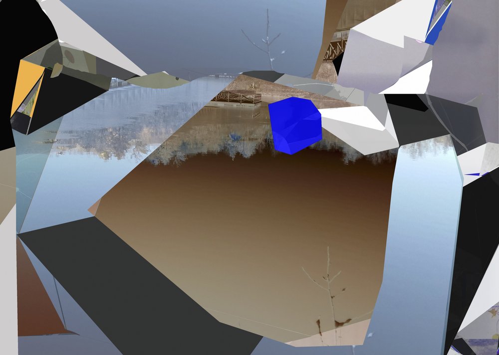 Fragmentierter blauer Würfel von Stefan Fransson