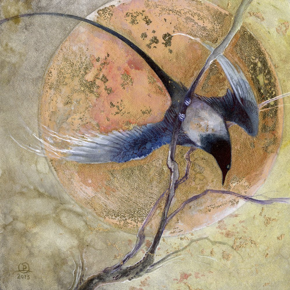 Blauer Vogel Goldener Mond von Stephanie Law