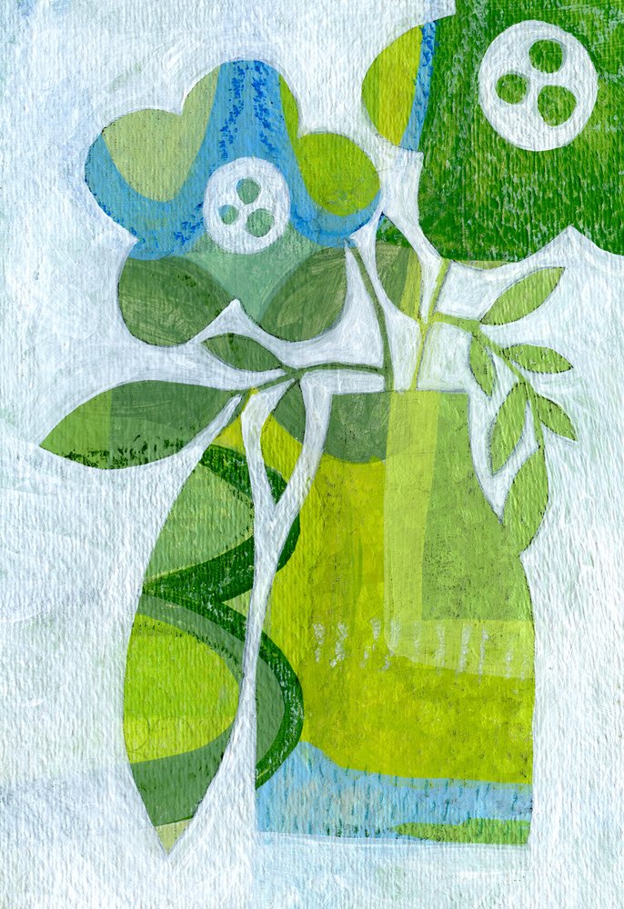 Abstrakte Grüne Blumenvase von Susan Black