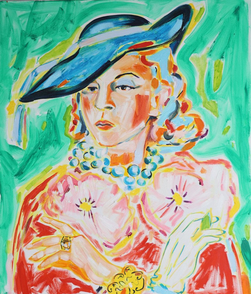 Elegante Dame mit blauem Hut von Tamara Jare