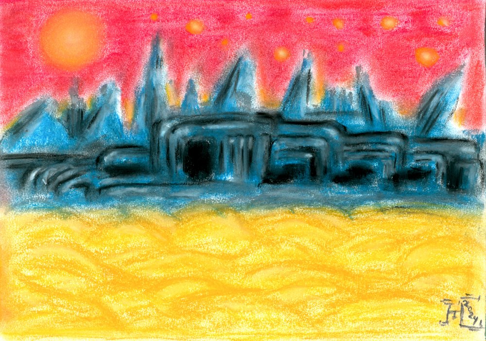 Außerirdische Stadt bei Sonnenuntergang von Tim Hoinkis