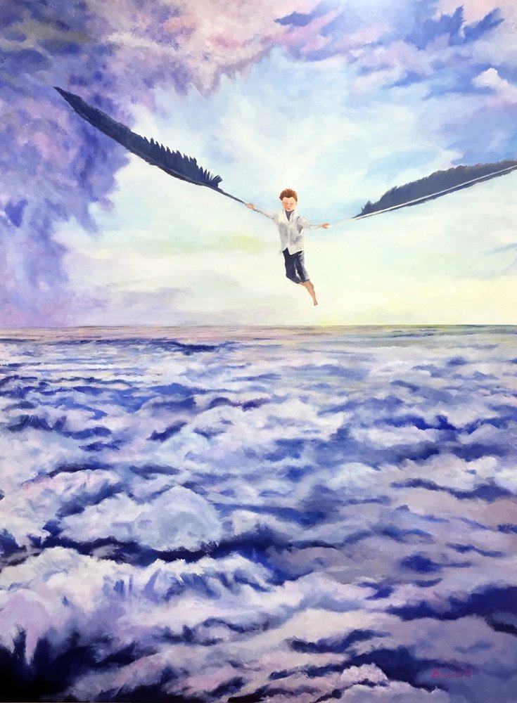 Junge fliegt über Wolken von Tom Blood