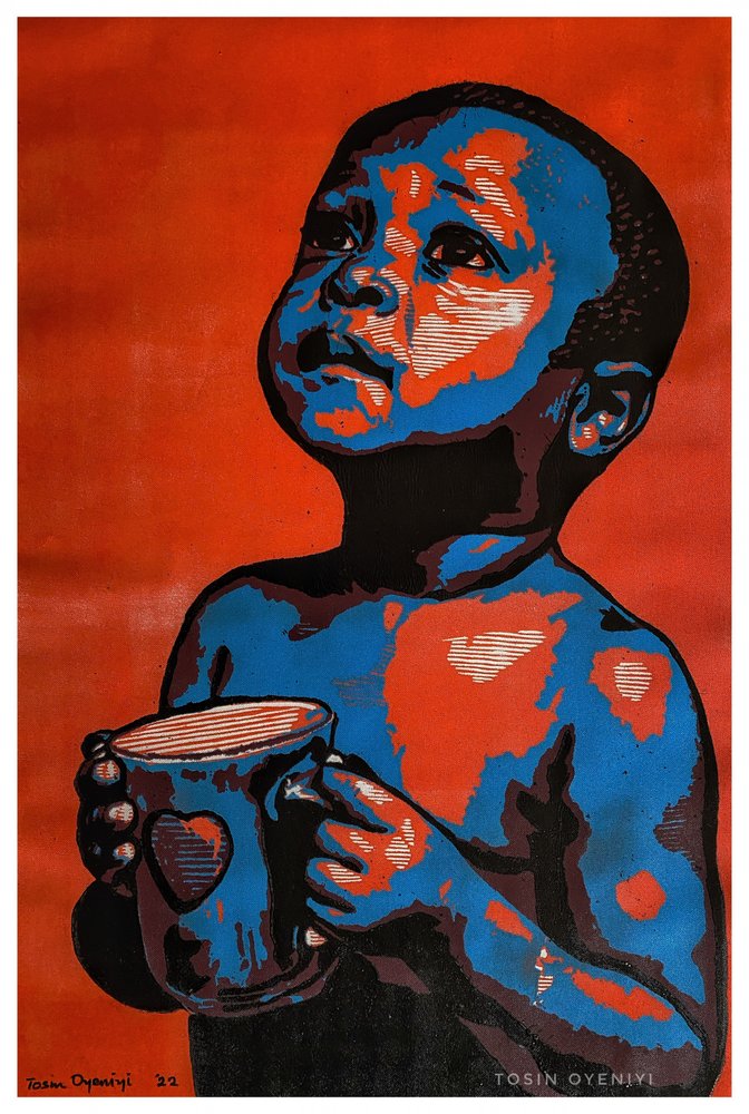 Hoffnungsvolles Kind mit Becher von Tosin Oyeniyi