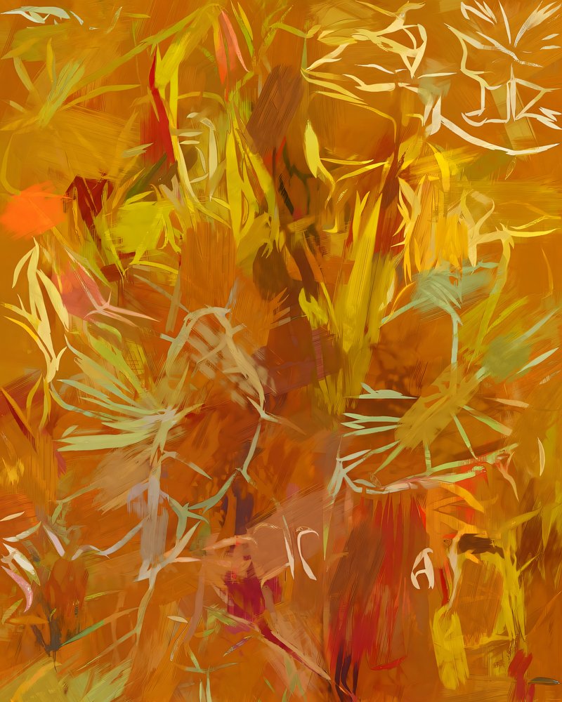 Goldenes botanisches Abstrakt von Uma Gokhale