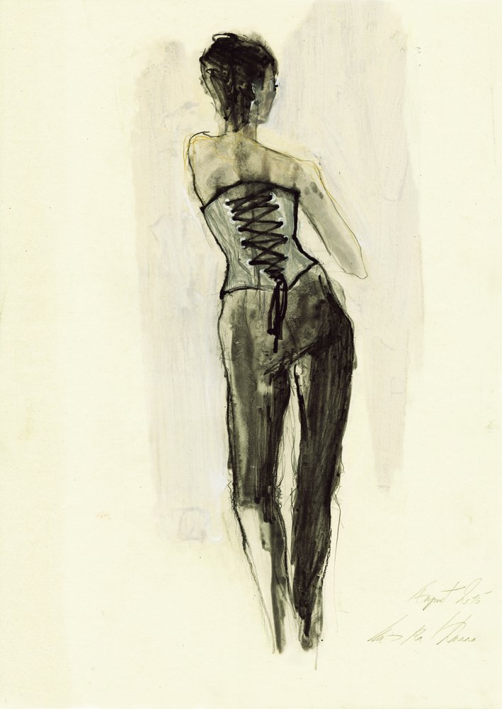 Elegante Korsettskizze von Ute Rathmann