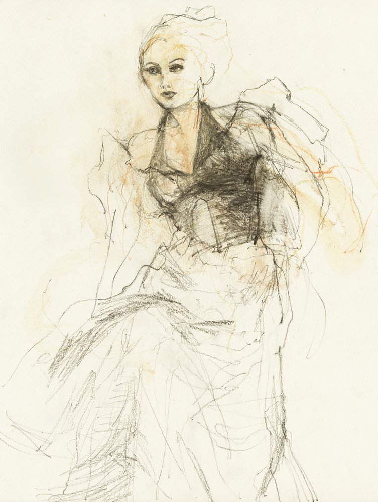 Elegante Modeskizze von Ute Rathmann