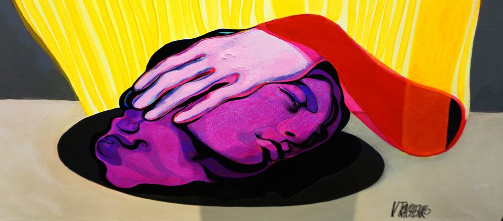 Lila Kopf Rosa Hand von Victor Tkachenko