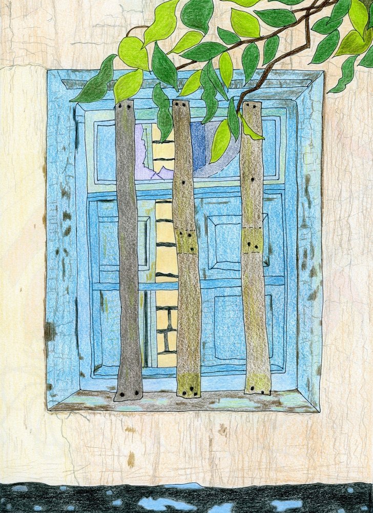 Rustikales blaues Fenster von Viktoriia Saunina