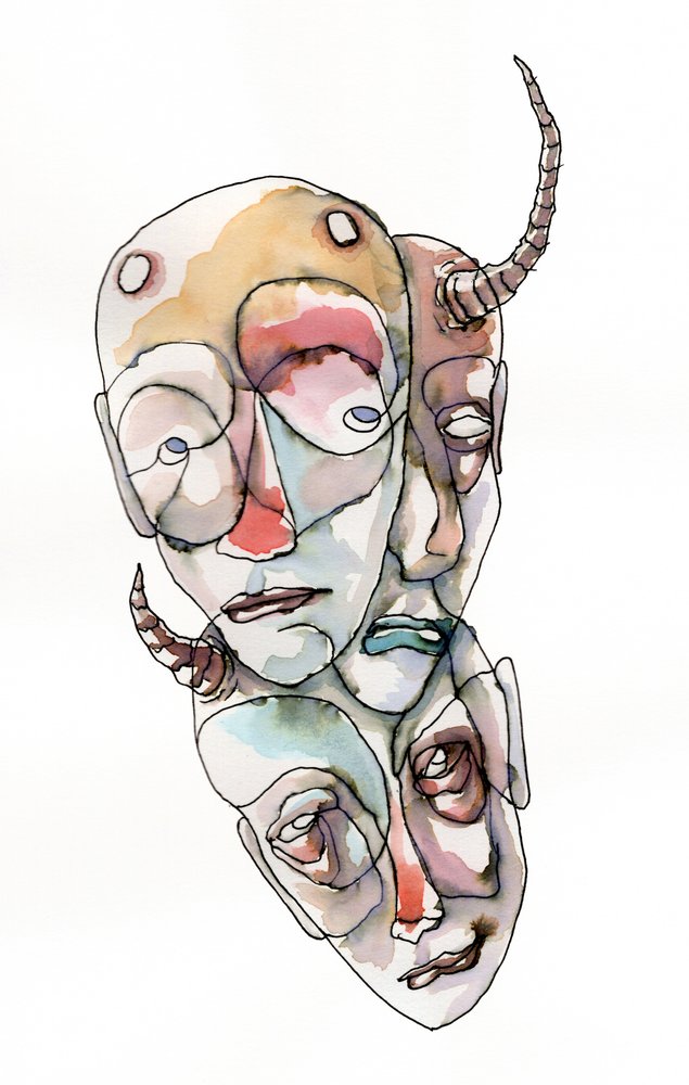 Komplexe Aquarellgesichter von Wildemar Doomgriever