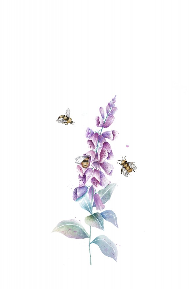 Aquarell Bienen und Blüten von Xuan Thai