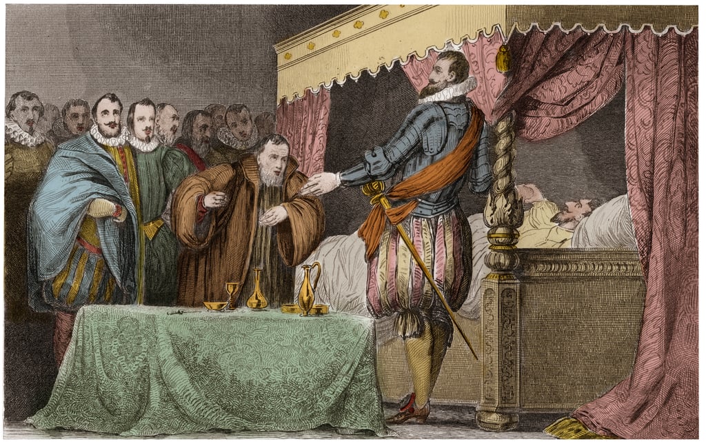 Heinrich III. (15511589), König von Frankreich, erkennt auf seinem