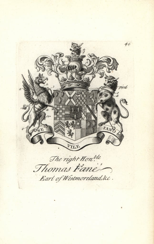Wappen und Helmzier des rechtschaffenen Thomas Fane, 8. Earl of