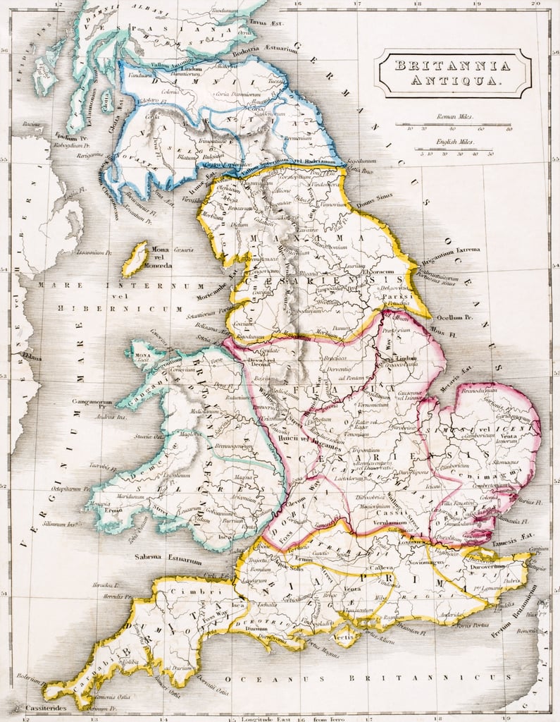 Karte von England, Britannia Antiqua, aus Der Atlas der alten Geographie, von Samuel Butler 