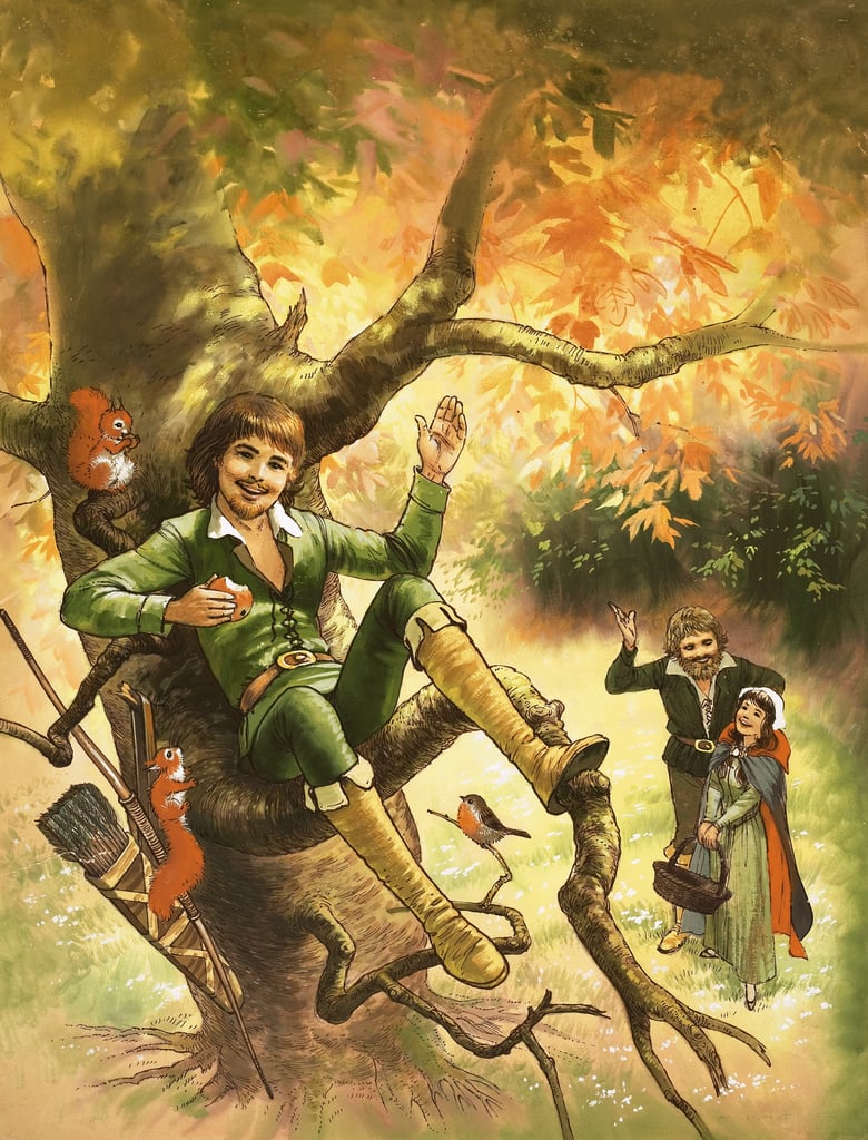 Robin Hood ruht in einem Baum von English School: Kunstdruck
