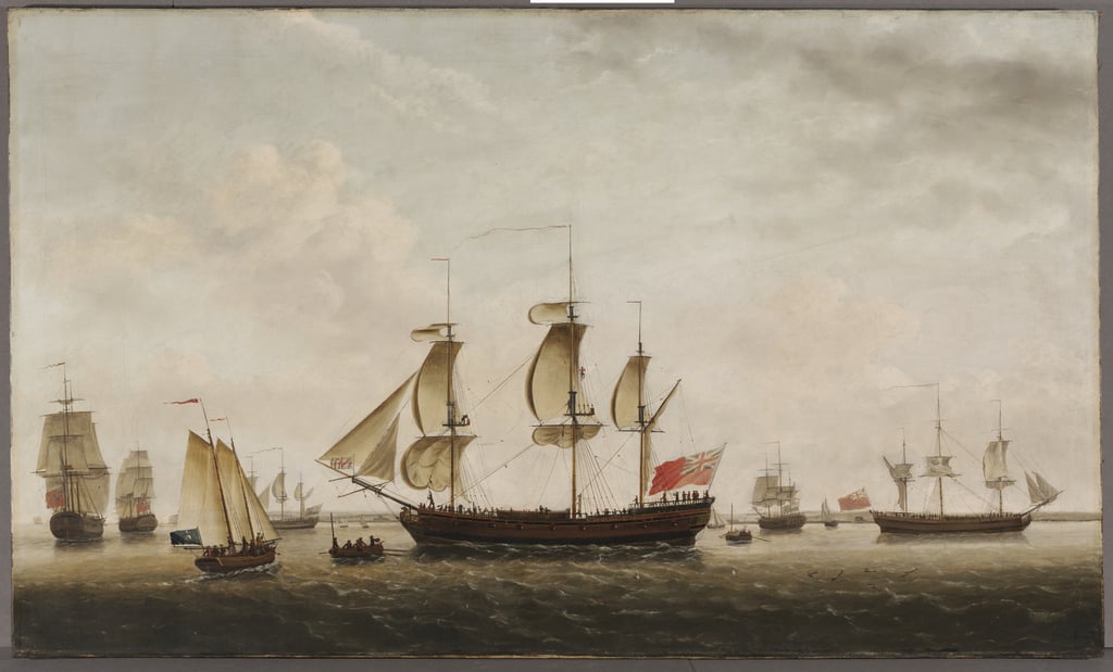 Captain Cooks Schiffe HMS Resolution und Adventure in the Long Reach, 1772