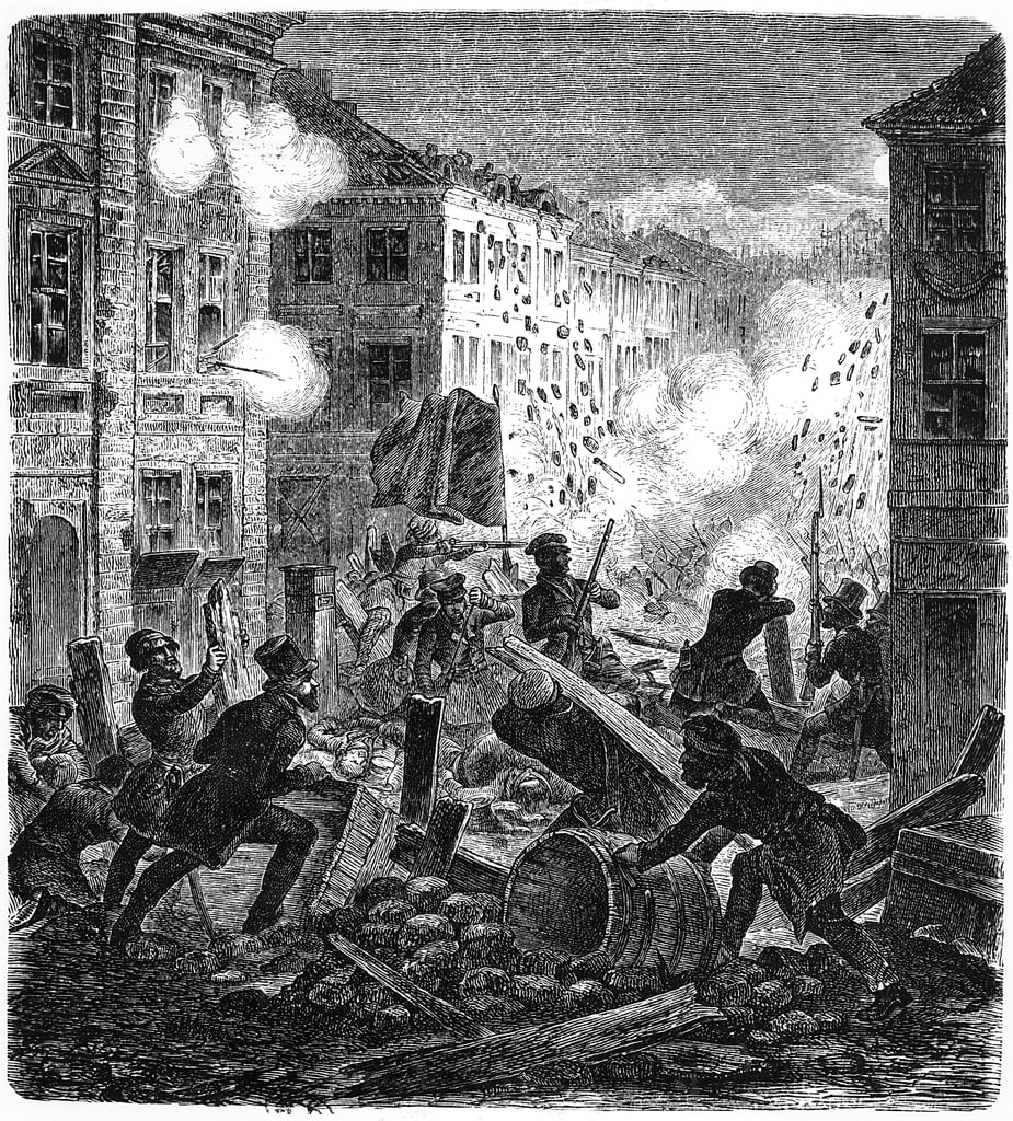 Barrikaden in Berlin während der deutschen Revolution von 1848                                    Kunstdruck konfigurieren