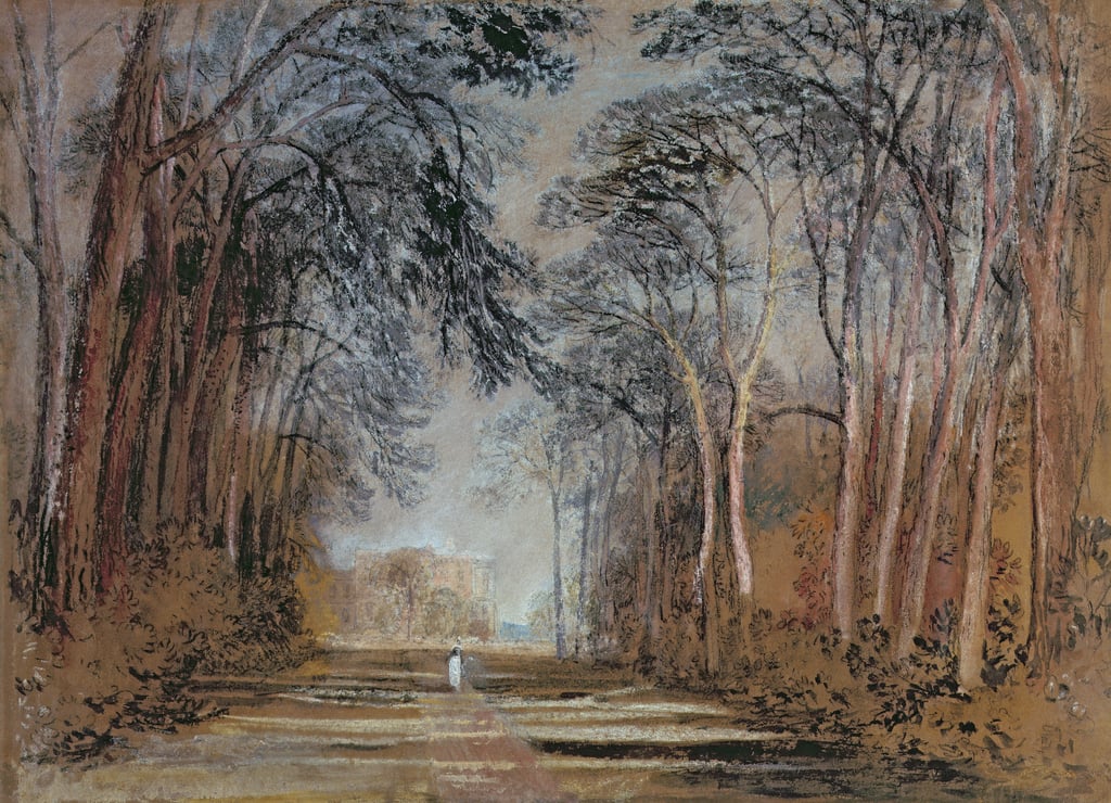 Farnley Avenue, Farnley Hall, Yorkshire (Bleistift, Kreide, Aquarell, Gouache und Wasser)