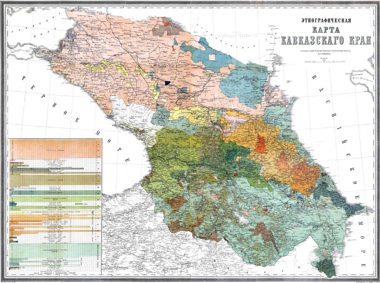 Ethnographische Karte des Kaukasusgebiets, 1880 von Николай Карлович Зейдлиц