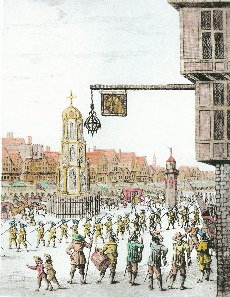Die Prozession von Marie de Medici entlang Cheapside, 1638, veröffentlicht von William Herbert (1771-1851) und Robert Wilkinson (fl.1785-1825) 1809 (Detail) (spätere Kolorierung) von English School