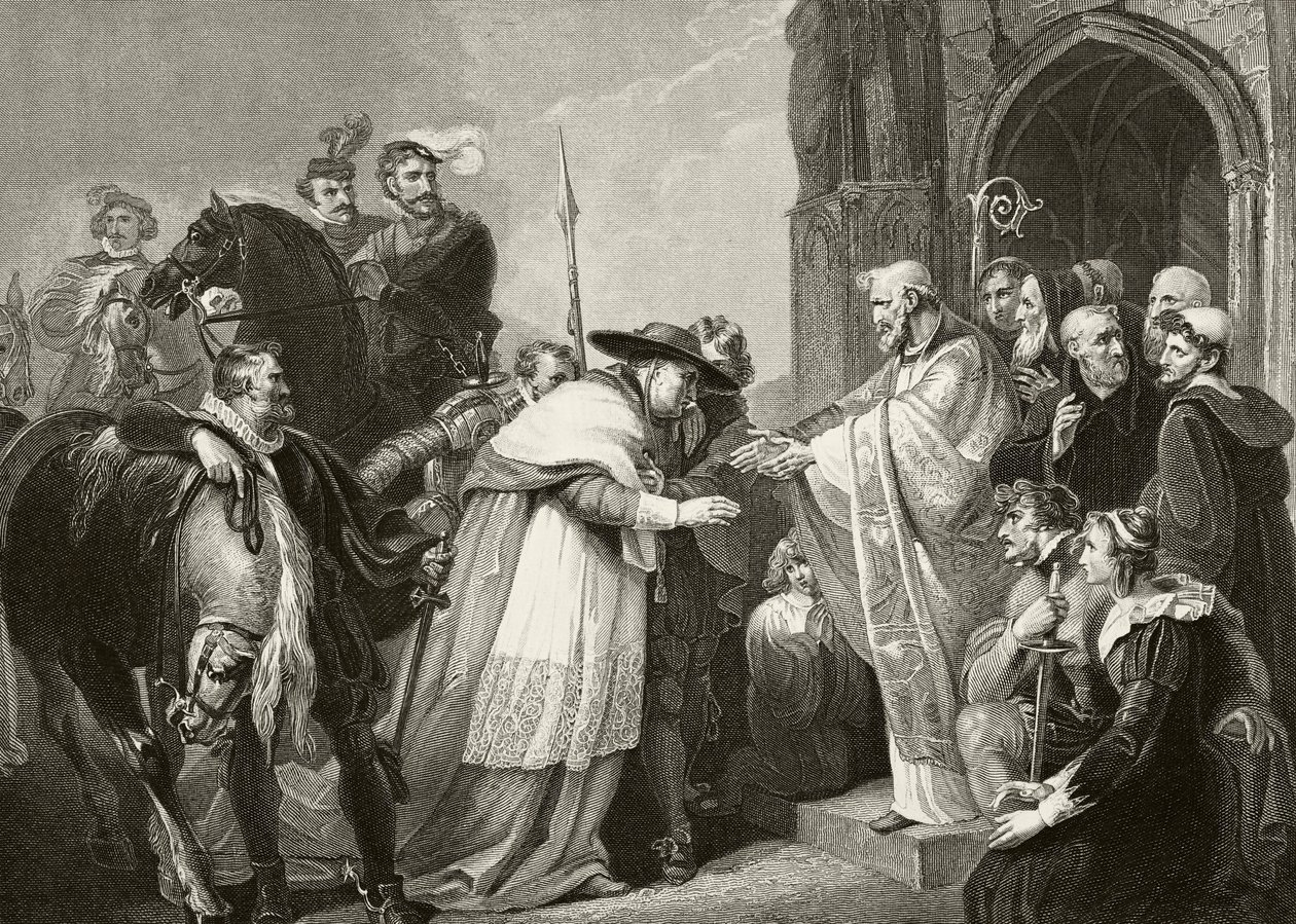 Thomas, Kardinal Wolsey in der Abtei von Leicester nach seiner Erkrankung auf dem Weg nach London im Jahr 1530, aus 
