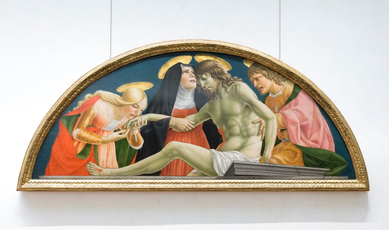 Hl. Maria Magdalena, die Jungfrau Maria und hl. Johannes der Evangelist trauern um den toten Christus von (1374 c.1420) Lorenzo da Sanseverino