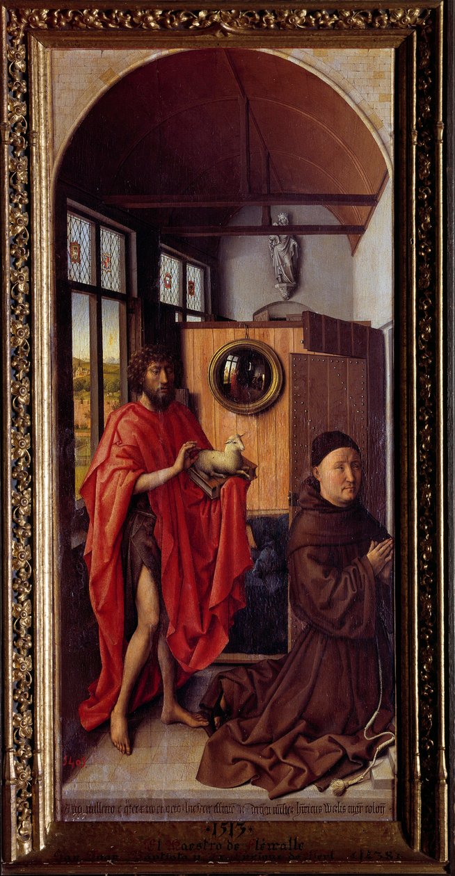 Johannes der Täufer und der Franziskanermönch Henri de Werl von Master of Flémalle