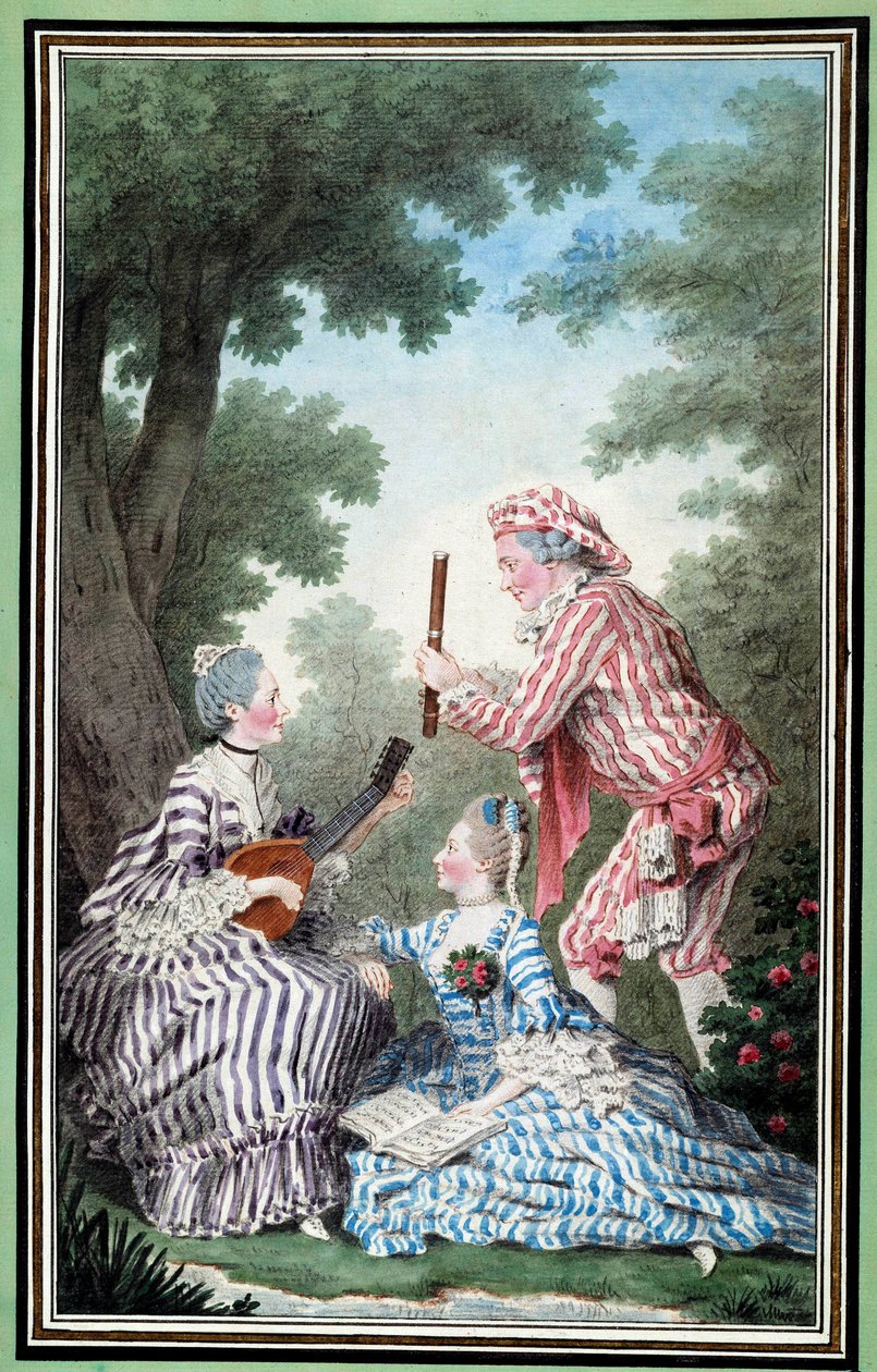 Madame de Meaux, Mademoiselle de Meaux und Monsieur de Saint Quentin proben eine komische Oper von Carmontelle