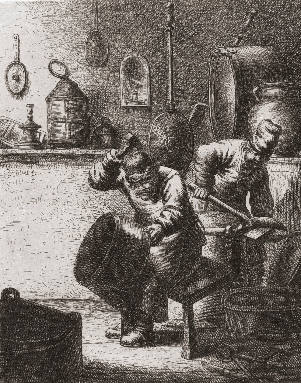 Kupferschmiede bei der Arbeit im 17. Jahrhundert von (after) Dutch School