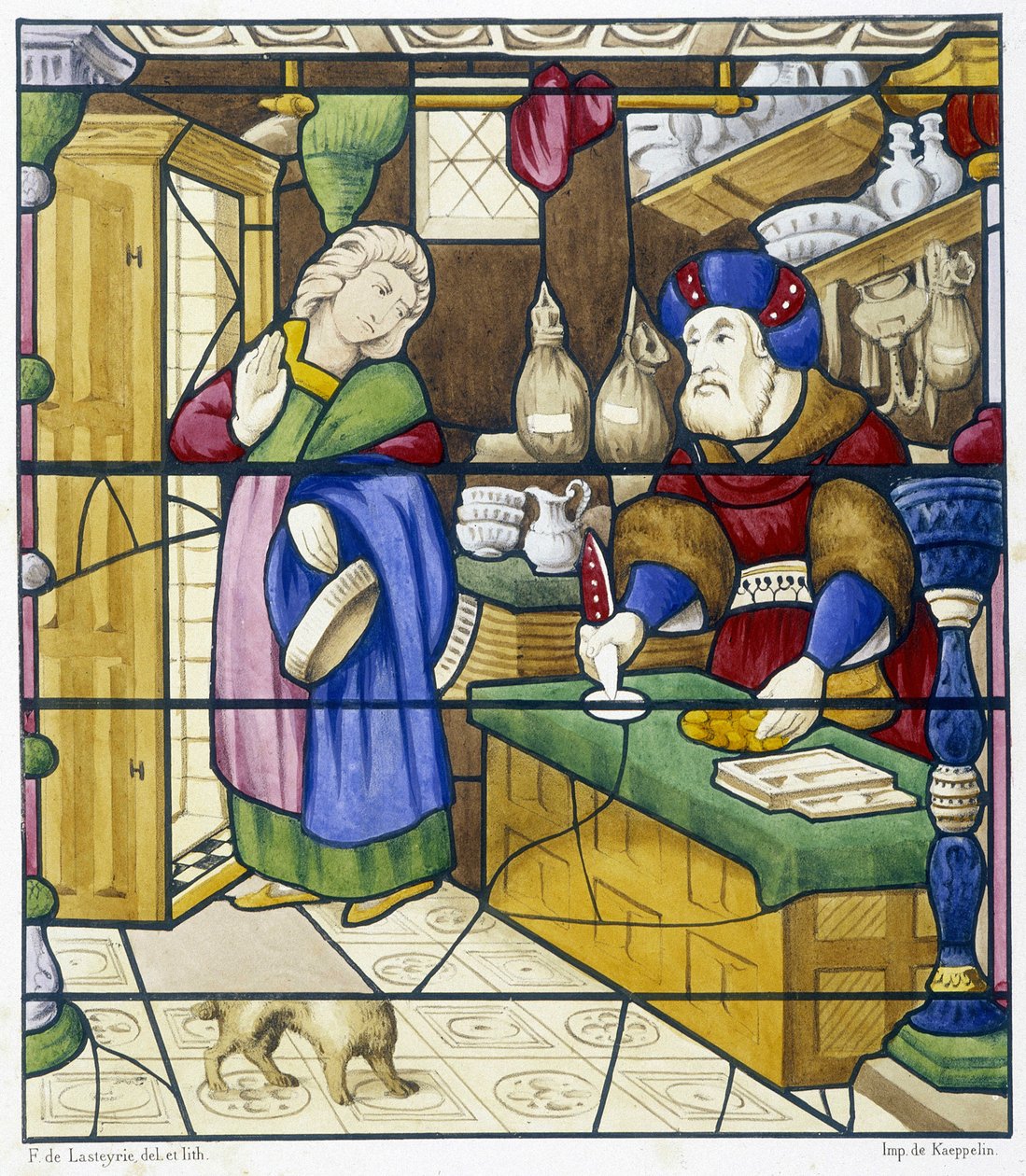 Geschichte des Juden in der Rue des Billettes - Faksimile eines Glasfensters, St. Alpin Kirche in Chalon von (after) French School