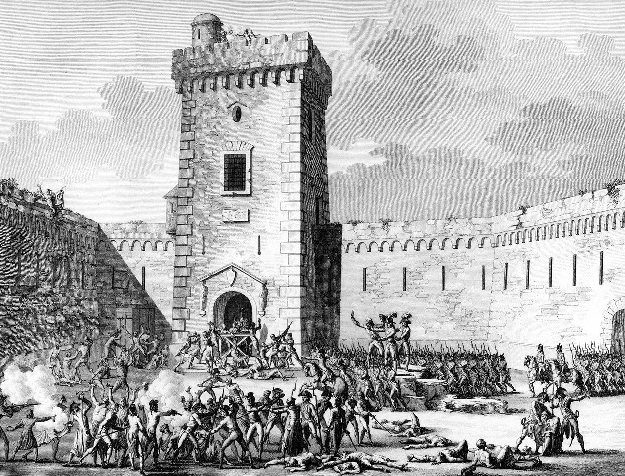 Französische Revolution und antirevolutionäre Bewegungen: Jakobinerstopp in Marseille und Aubagne, eingesperrt in Fort Saint John in Marseille und Massaker durch Royalisten am 17. Prairial An III (5. Juni) von (after) Girardet
