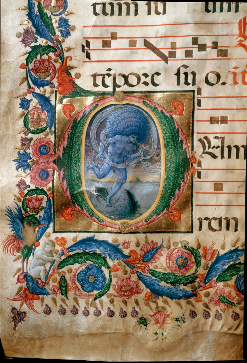 Lettrine mit Darstellung von Aeolus, dem Hüter der Winde von (c.1445 1527) Liberale da Verona