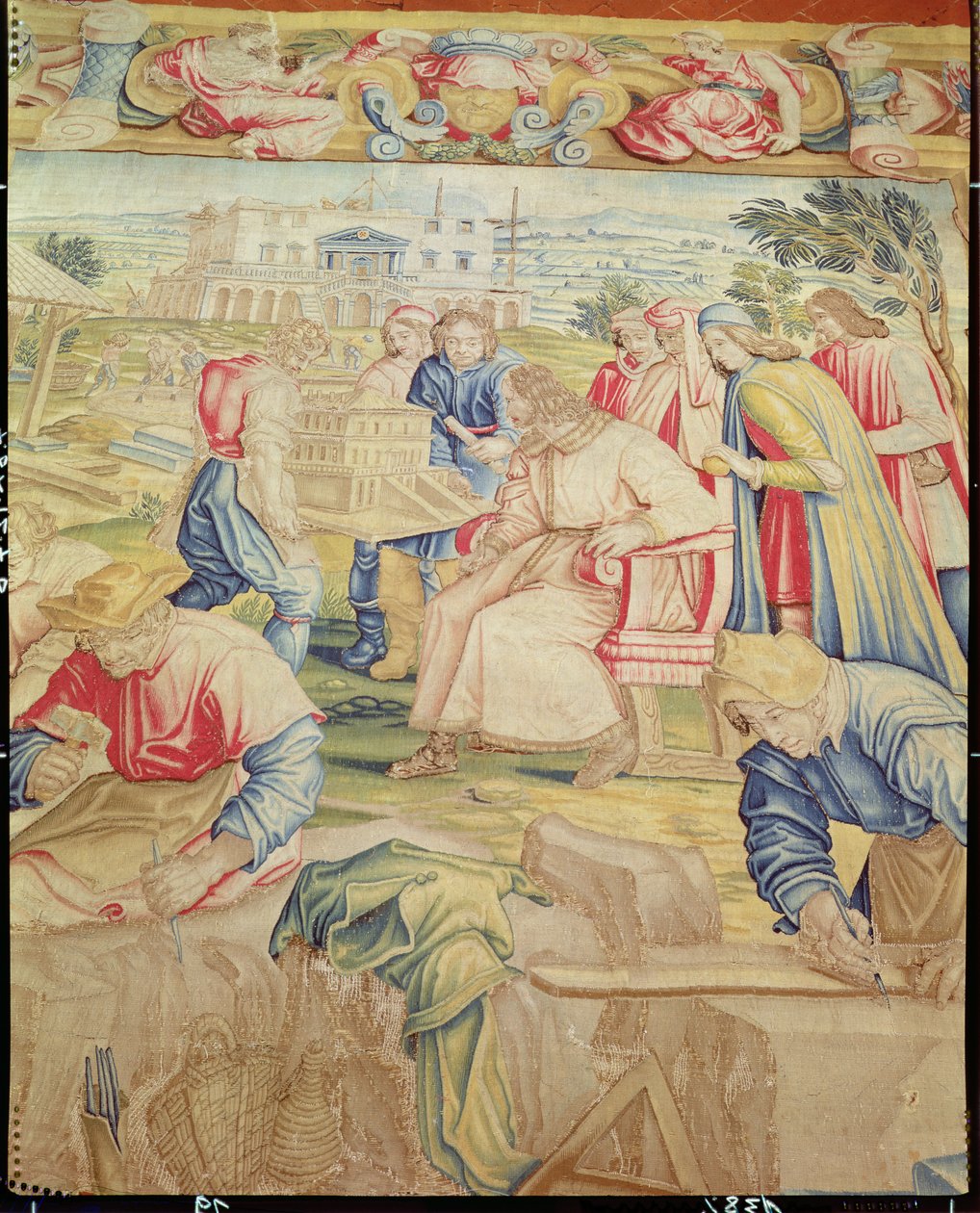 Lorenzo Medici und Giuliano da Sangallo inspizieren das Modell für die Villa in Poggia a Caiano von Unknown