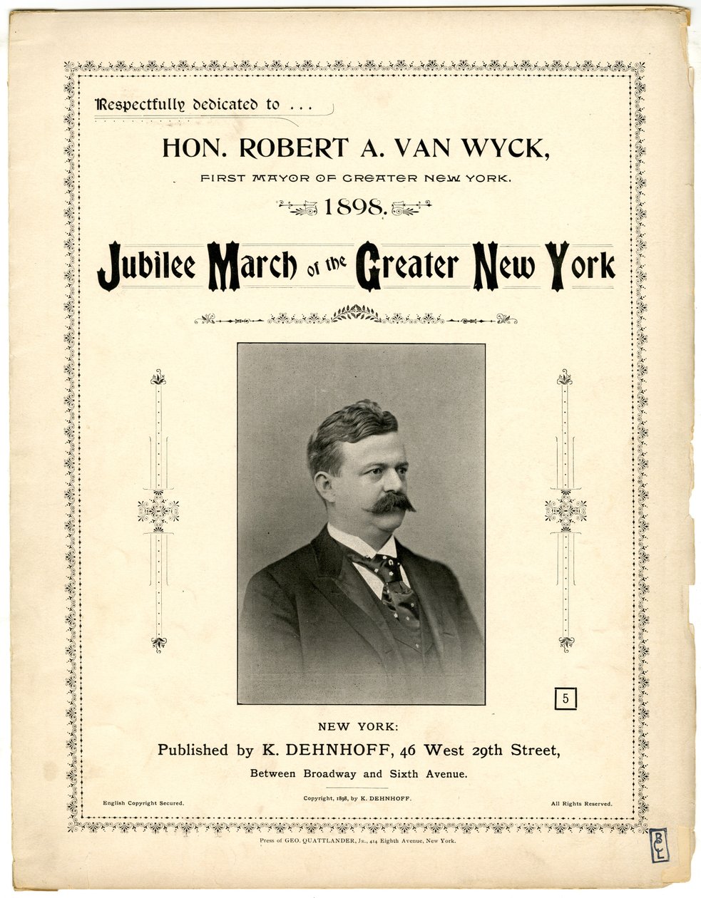 Jubiläumsmarsch von Greater New York [Notenblattcover], 1898 von American School
