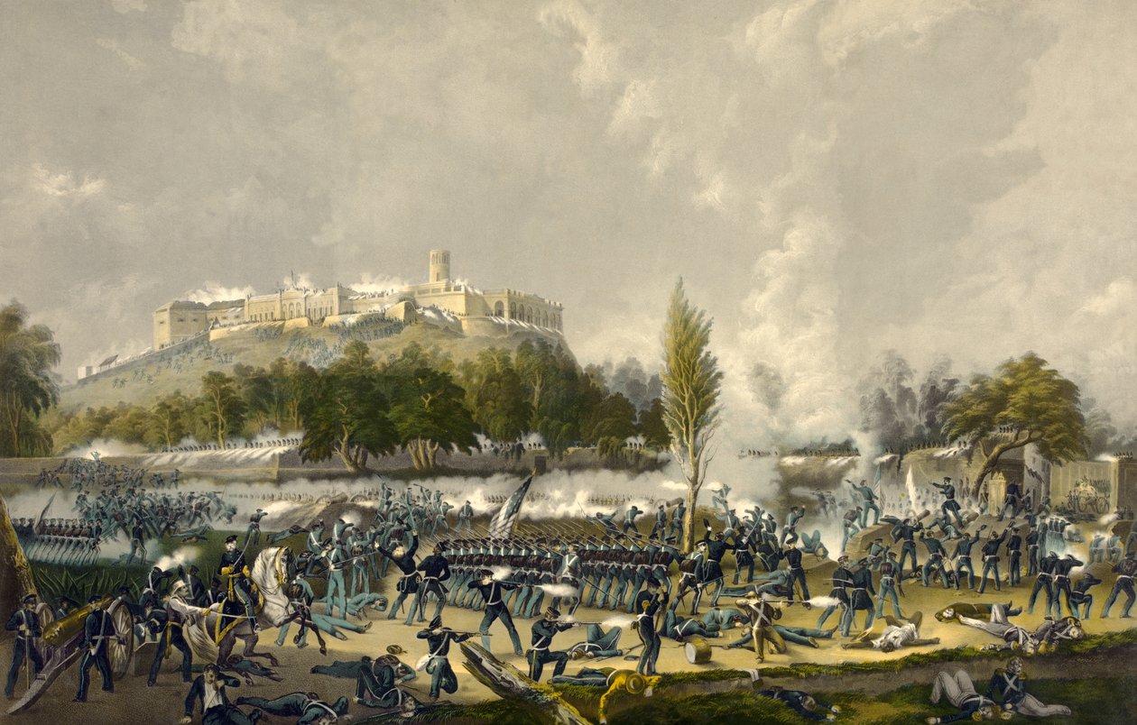 Die Erstürmung von Chapultepec, 13. September 1847, veröffentlicht 1848 von American School