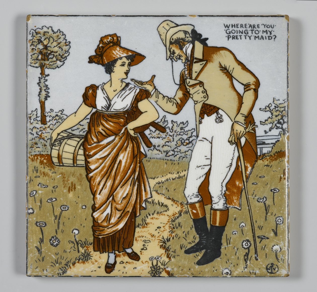 Fliese, hergestellt von der Walter T. Crane Wheeling Pottery Company, Wheeling, West Virginia, ca. 1890 von American School