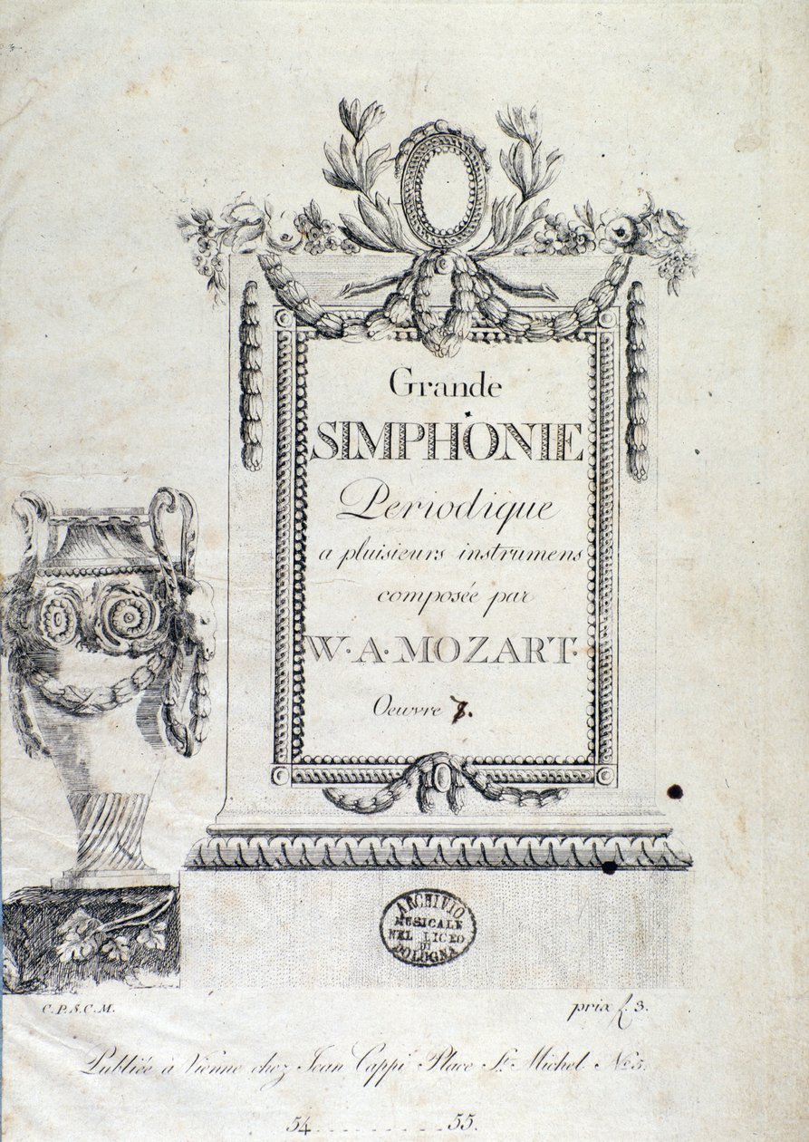 Frontispiz der Sinfonie Nr. 7 von Wolfgang Amadeus Mozart (1756-1791) von Austrian School