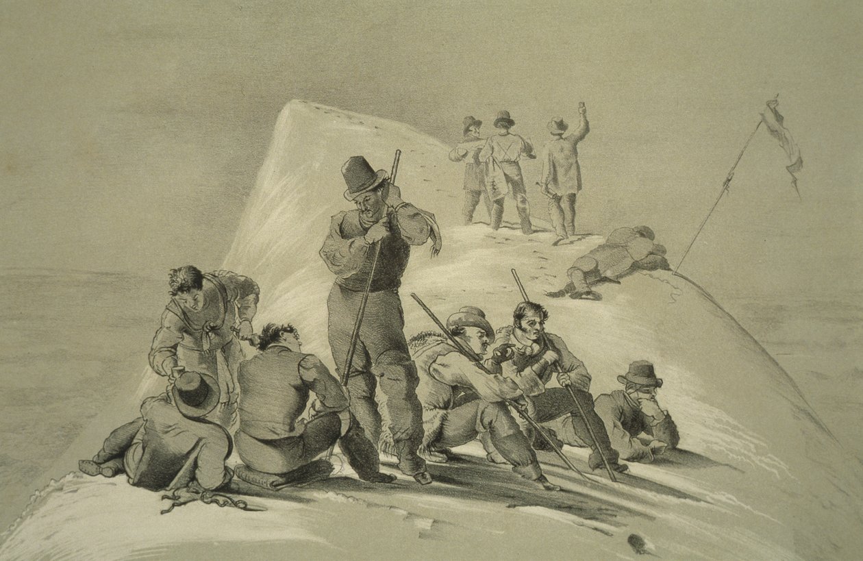 Ansicht vom Gipfel, aus Zehn Szenen beim letzten Aufstieg auf den Mont Blanc, einschließlich fünf Ansichten vom Gipfel, von J.D.H. Browne, veröffentlicht 1853 von English School